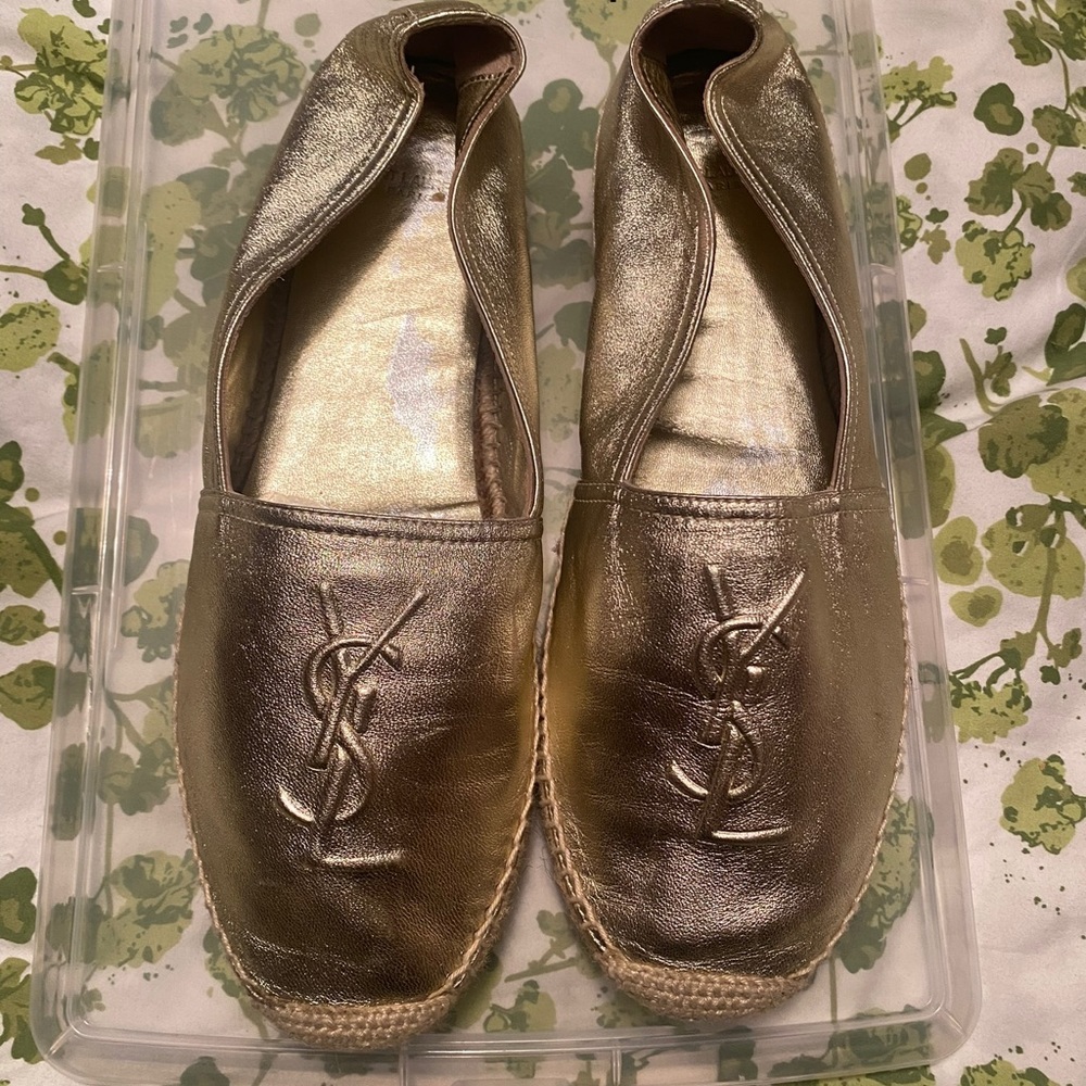 YSL ESPADRILLES GOLD SZ 41.5